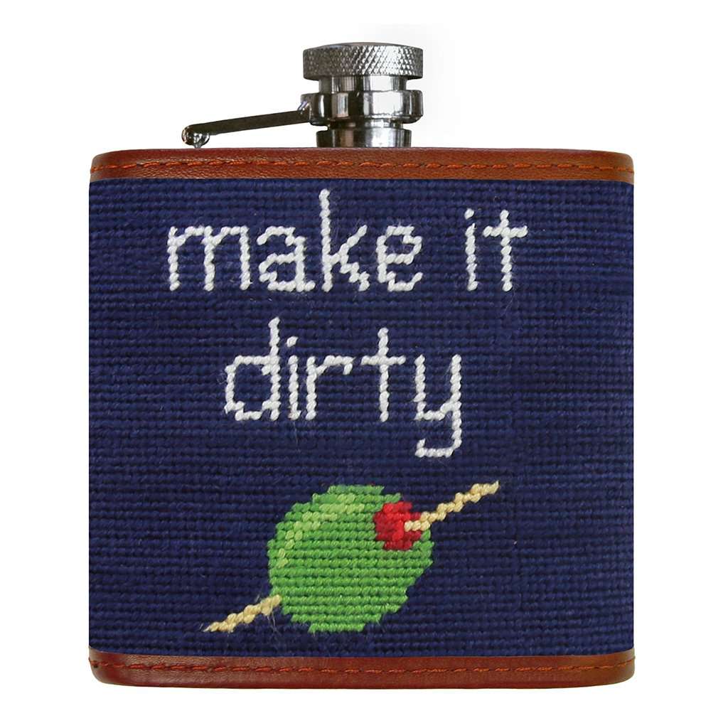 Make it Dirty Needlepoint Flask in Dark Navy by Smathers & Branson - Country Club Prep