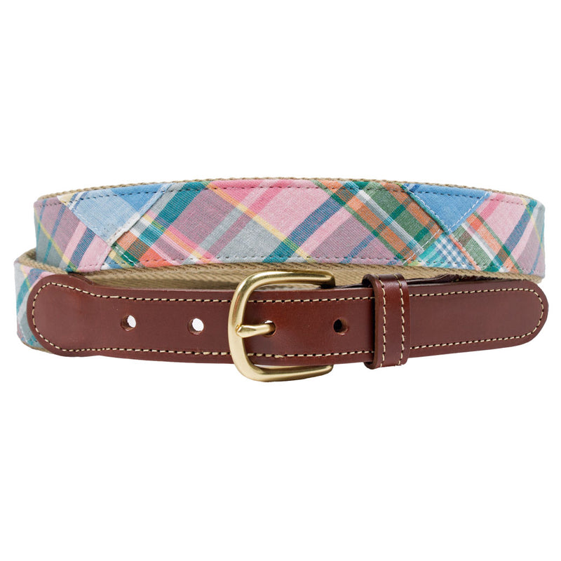 Sailor's Delight Patch Madras Leather Tab Belt by Country Club Prep - Country Club Prep