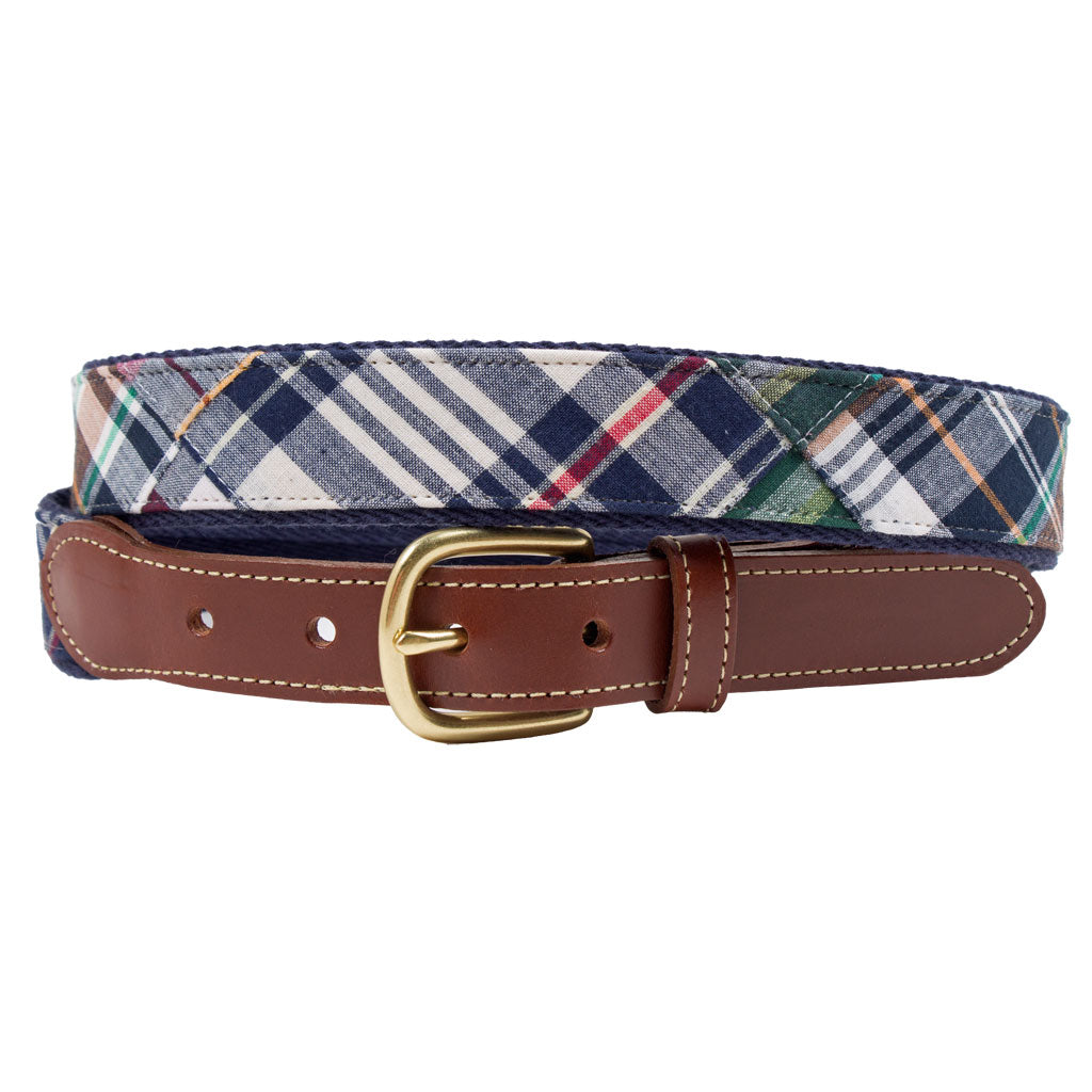 Easy Listening Patch Madras Leather Tab Belt by Country Club Prep - Country Club Prep