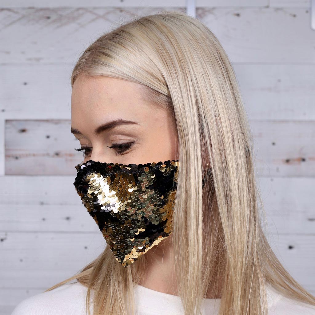 Gold Mellor Reversible Sequin Star Face Mask by Caroline Hill - Country Club Prep