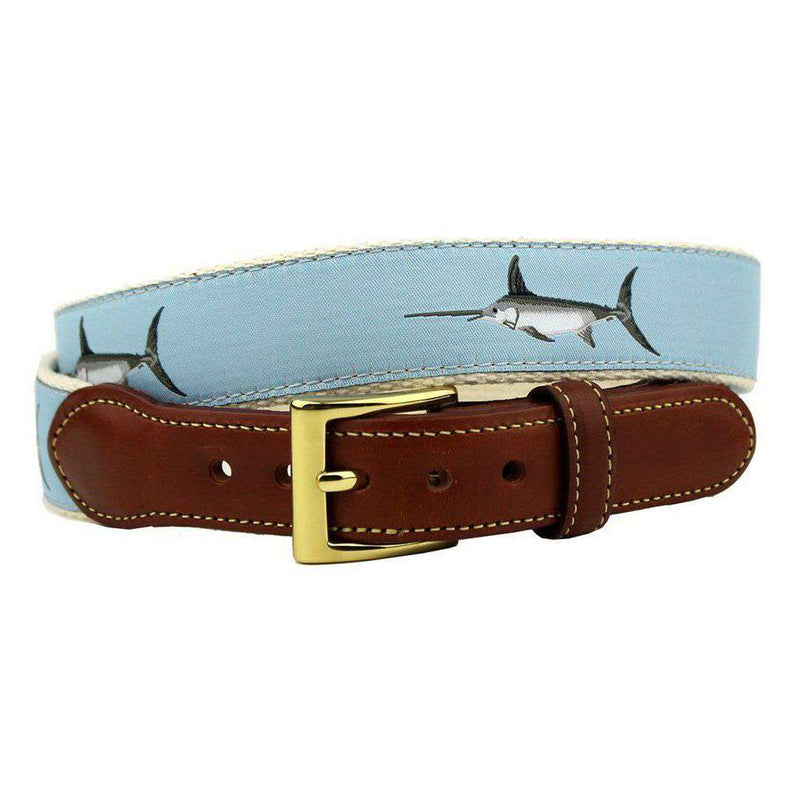 Affable Swordfish Leather Tab Belt in Light Blue by Country Club Prep - Country Club Prep