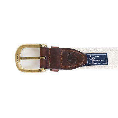 AL Auburn Leather Tab Belt in Navy Ribbon with White Canvas Backing by State Traditions - Country Club Prep