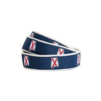 AL Traditional Leather Tab Belt in Navy Ribbon with White Canvas Backing by State Traditions - Country Club Prep