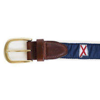 AL Traditional Leather Tab Belt in Navy Ribbon with White Canvas Backing by State Traditions - Country Club Prep