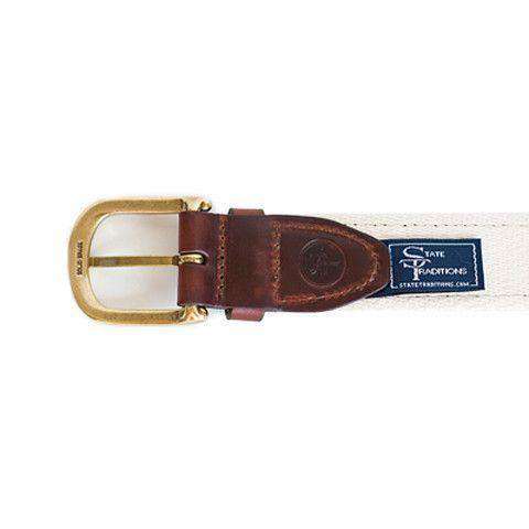 AL Traditional Leather Tab Belt in Navy Ribbon with White Canvas Backing by State Traditions - Country Club Prep