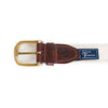 AL Tuscaloosa Gameday Leather Tab Belt in Crimson Ribbon w/ White Canvas Backing by State Traditions - Country Club Prep