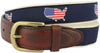 America Traditional Leather Tab Belt in Navy Ribbon with White Canvas Backing by State Traditions - Country Club Prep