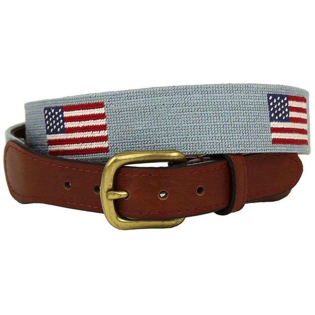 American Flag Needlepoint Belt in Antique Blue by Smathers & Branson - Country Club Prep