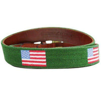 American Flag Needlepoint Belt in Hunter Green by Smathers & Branson - Country Club Prep