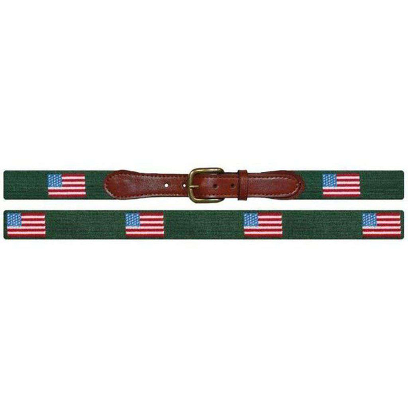 American Flag Needlepoint Belt in Hunter Green by Smathers & Branson - Country Club Prep