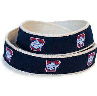 AR Traditional Leather Tab Belt in Navy Ribbon with White Canvas Backing by State Traditions - Country Club Prep