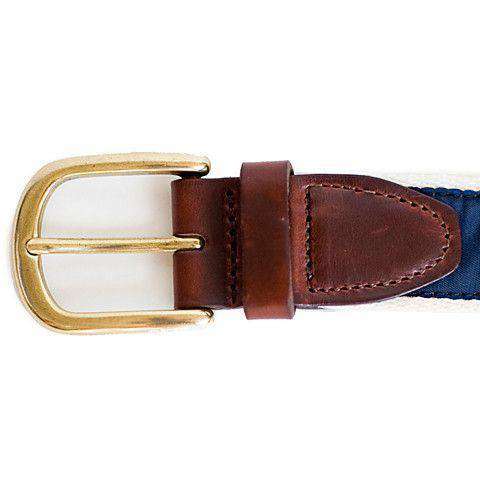 AR Traditional Leather Tab Belt in Navy Ribbon with White Canvas Backing by State Traditions - Country Club Prep