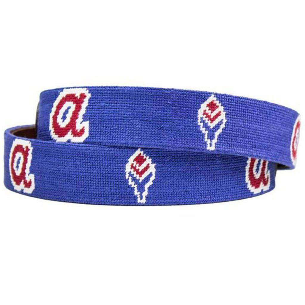 Atlanta Braves Cooperstown Needlepoint Belt in Blue by Smathers & Branson - Country Club Prep