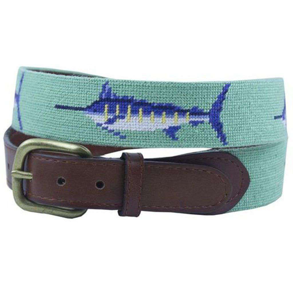 Bill Fish Needlepoint Belt in Mint by Smathers & Branson - Country Club Prep