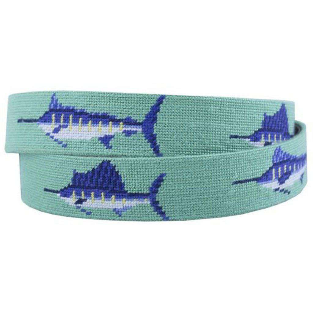 Bill Fish Needlepoint Belt in Mint by Smathers & Branson - Country Club Prep