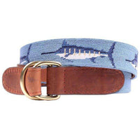 Billfish Needlepoint D-Ring Belt in Steel Blue by Smathers & Branson - Country Club Prep