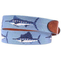 Billfish Needlepoint D-Ring Belt in Steel Blue by Smathers & Branson - Country Club Prep