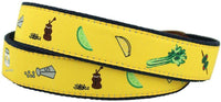 Bloody Mary Leather Tab Belt in Yellow with Navy Canvas Backing by Knot Belt Co. - Country Club Prep