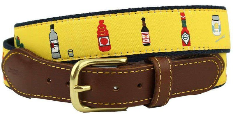 Bloody Mary Leather Tab Belt in Yellow with Navy Canvas Backing by Knot Belt Co. - Country Club Prep