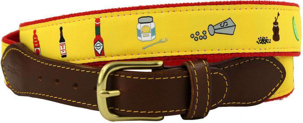 Bloody Mary Leather Tab Belt in Yellow with Red Canvas by Knot Belt Co. - Country Club Prep