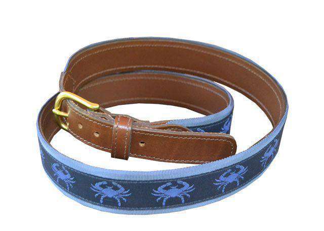 Blue Crabs Leather-backed Belt by Knot Belt Co. - Country Club Prep