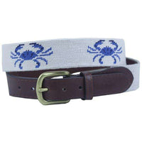 Blue Crabs Needlepoint Belt in Oatmeal by Smathers & Branson - Country Club Prep