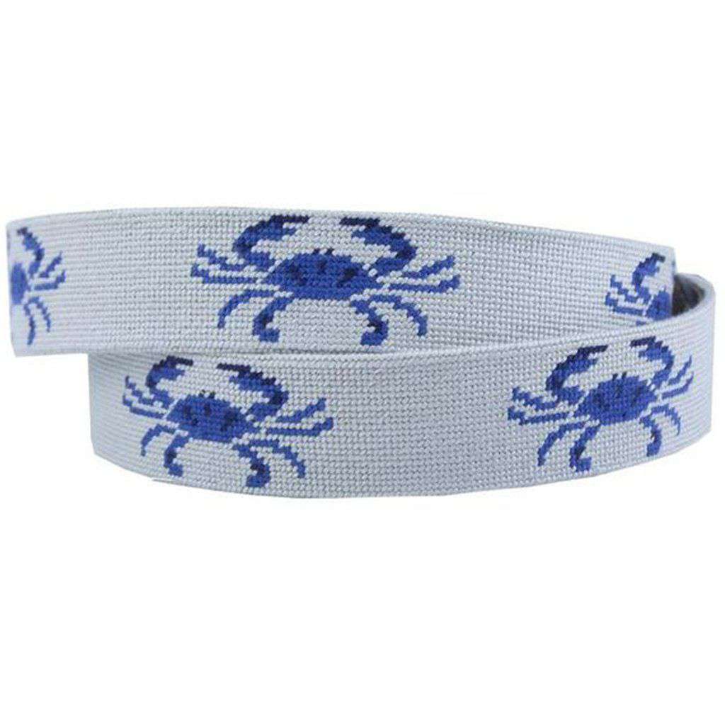 Blue Crabs Needlepoint Belt in Oatmeal by Smathers & Branson - Country Club Prep