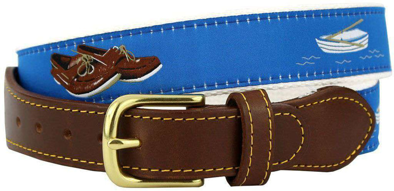 Boat Shoes Leather Tab Belt in Blue Ribbon with White Canvas Backing by Knot Belt Co. - Country Club Prep