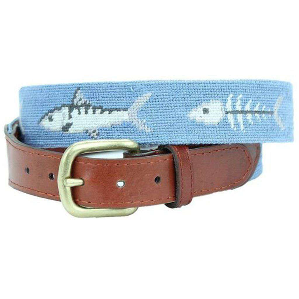 Bonefish Needlepoint Belt in Stream Blue by Smathers & Branson - Country Club Prep