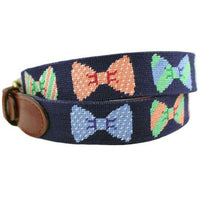Bow Tie Needlepoint Belt in Navy by Smathers & Branson - Country Club Prep