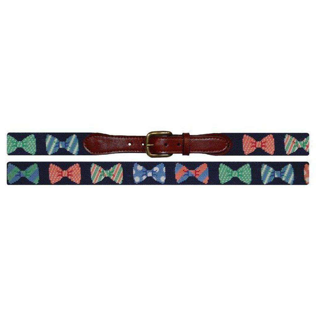 Bow Tie Needlepoint Belt in Navy by Smathers & Branson - Country Club Prep