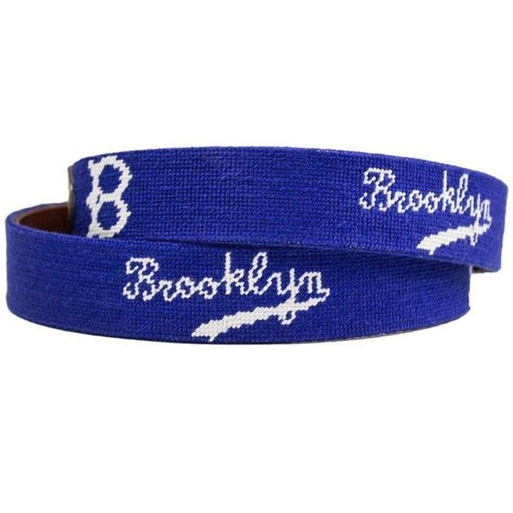 Brooklyn Dodgers Cooperstown Needlepoint Belt in Blue by Smathers & Branson - Country Club Prep