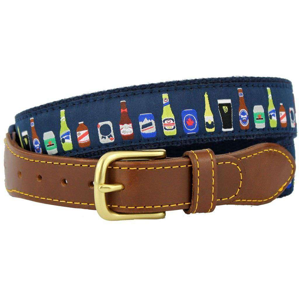 BYOB Leather Tab Belt in Navy Ribbon with Navy Canvas Backing by Knot Belt Co. - Country Club Prep