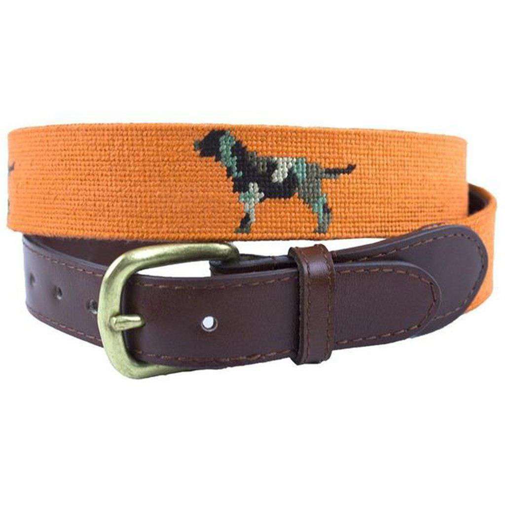 Camo Retriever Needlepoint Belt in Orange by Smathers & Branson - Country Club Prep