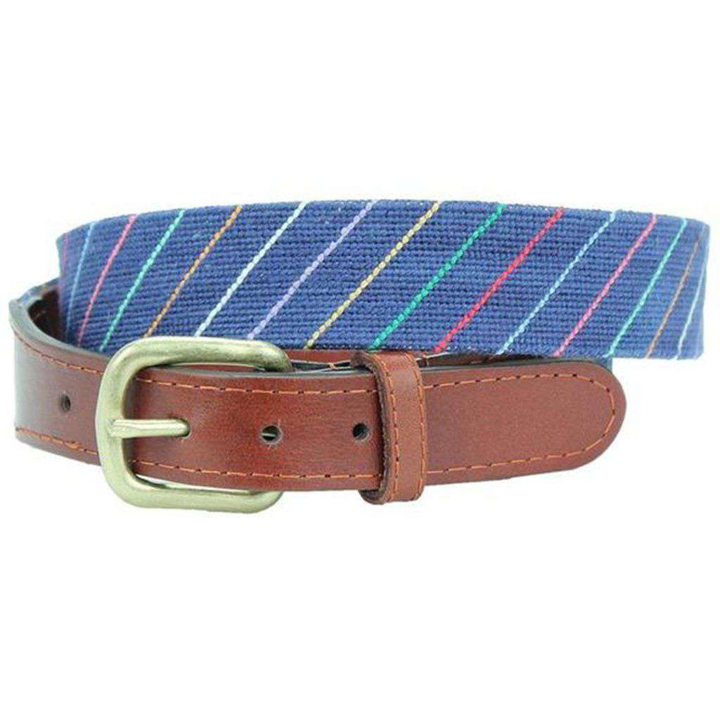 Carter Stripe Needlepoint Belt in Navy by Smathers & Branson - Country Club Prep