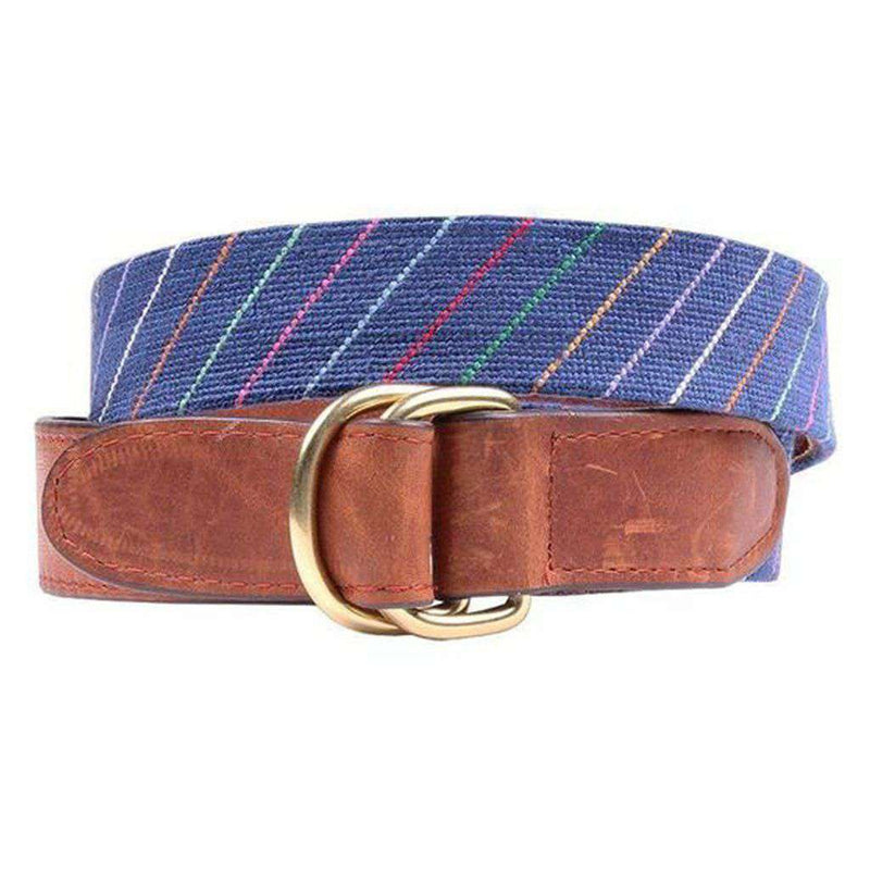 Carter Stripe Needlepoint D-Ring Belt in Classic Navy by Smathers & Branson - Country Club Prep