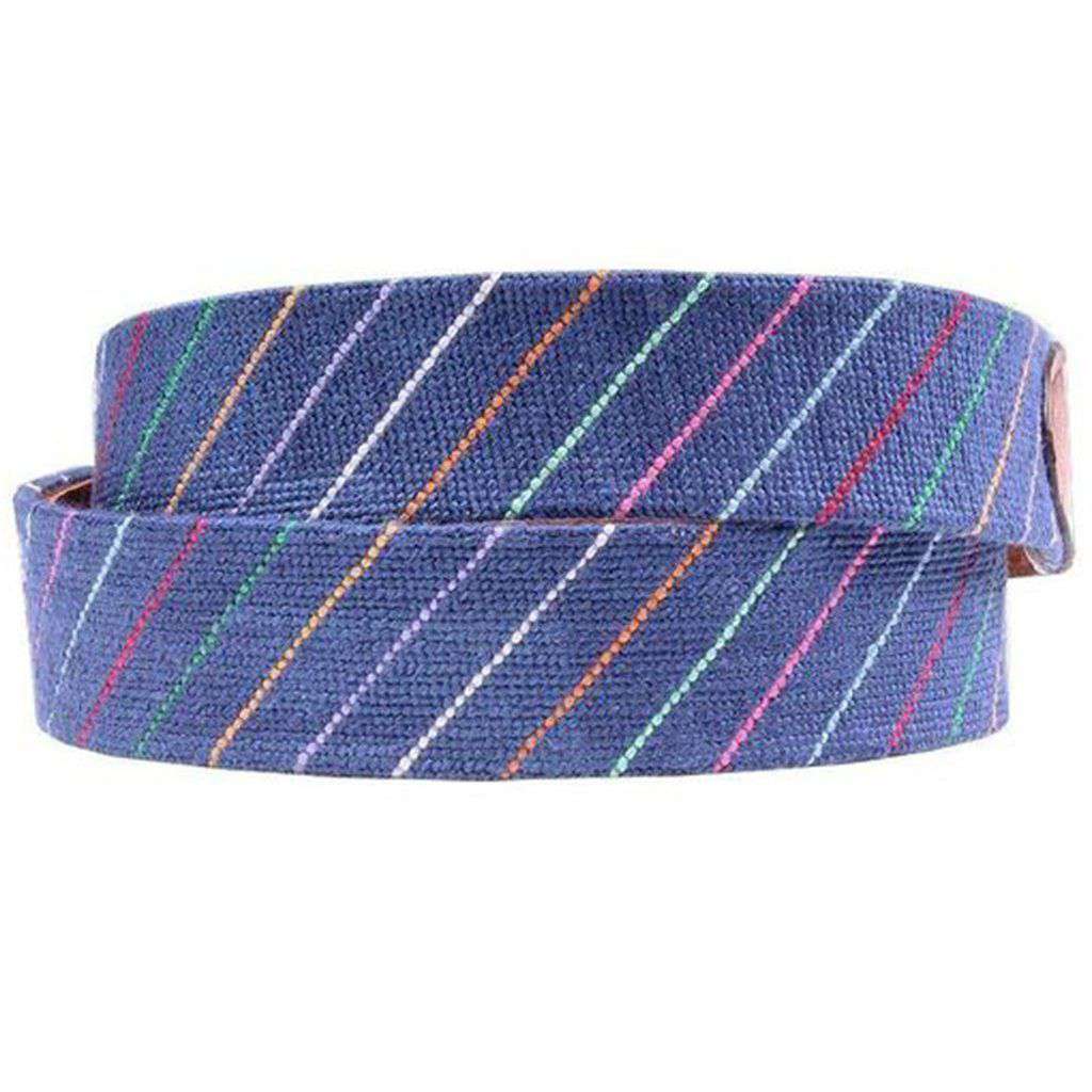 Carter Stripe Needlepoint D-Ring Belt in Classic Navy by Smathers & Branson - Country Club Prep