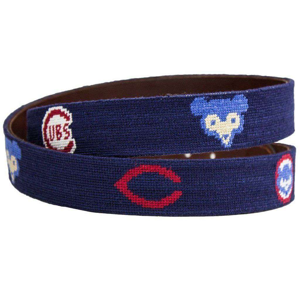 Chicago Cubs Cooperstown Needlepoint Belt in Navy by Smathers & Branson