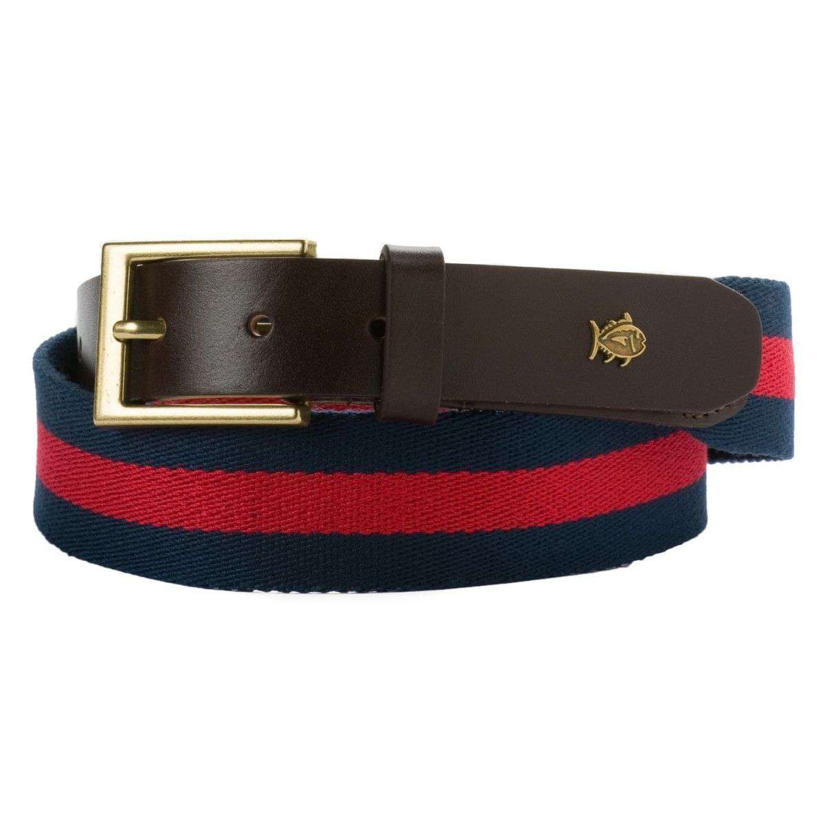 Classic Surcingle Belt in Midnight Blue & Red by Southern Tide - Country Club Prep