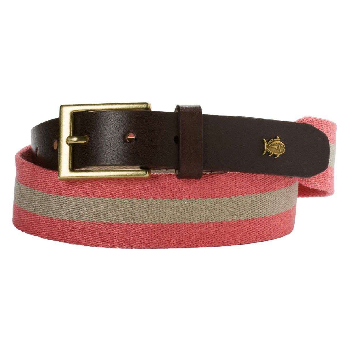 Classic Surcingle Belt in Salmon & Khaki by Southern Tide - Country Club Prep