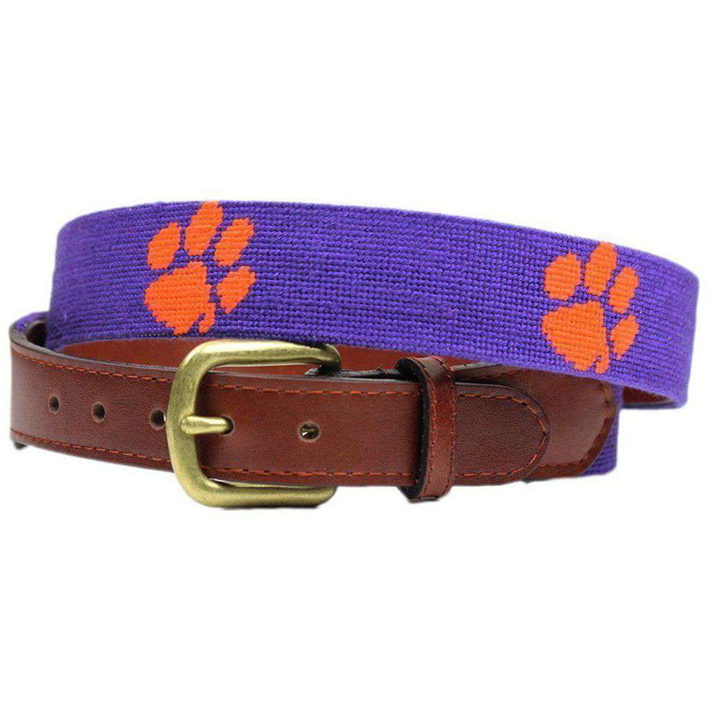 Clemson Needlepoint Belt in Purple by Smathers & Branson - Country Club Prep