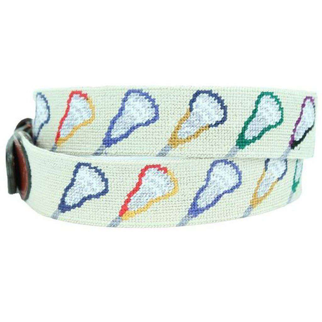 College Lacrosse Needlepoint Belt in Light Khaki by Smathers & Branson - Country Club Prep