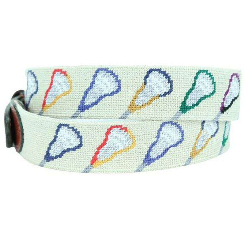 College Lacrosse Needlepoint Belt in Light Khaki by Smathers & Branson - Country Club Prep
