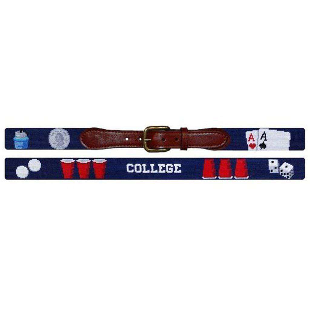 College Needlepoint Belt in Dark Navy by Smathers & Branson - Country Club Prep