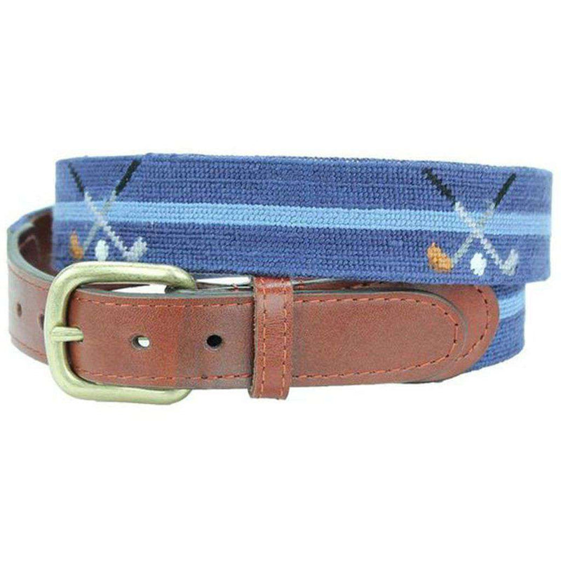 Crossed Clubs Needlepoint Belt in Classic Navy by Smathers & Branson - Country Club Prep