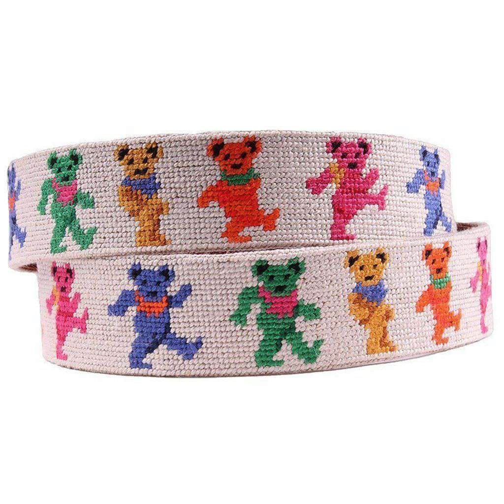 Dancing Bears Needlepoint Belt in Oatmeal by Smathers & Branson - Country Club Prep