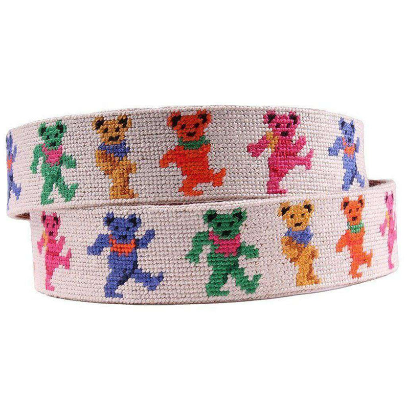 Smathers & Branson Dancing Bears Needlepoint Belt in Oatmeal Country