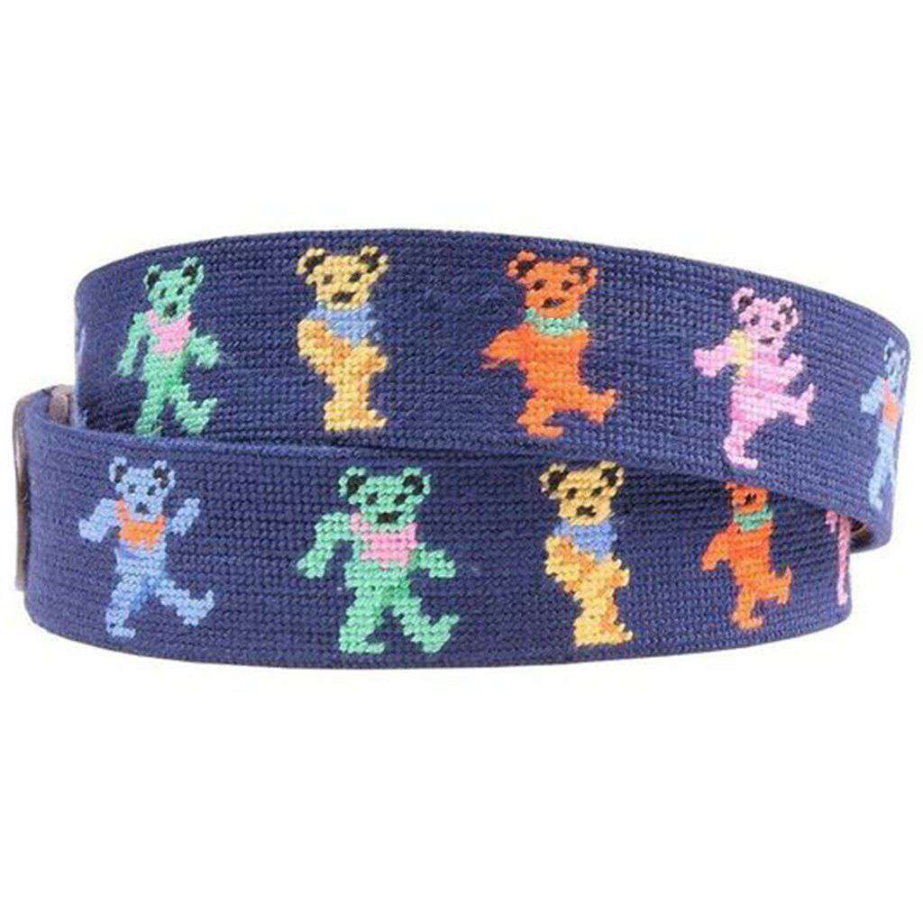 Dancing Bears Needlepoint D-Ring Belt in Dark Navy by Smathers & Branson - Country Club Prep