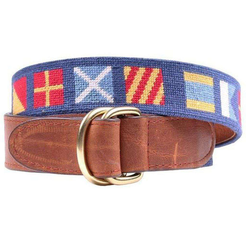 Dark n' Stormy Needlepoint D-Ring Belt in Classic Navy by Smathers & Branson - Country Club Prep