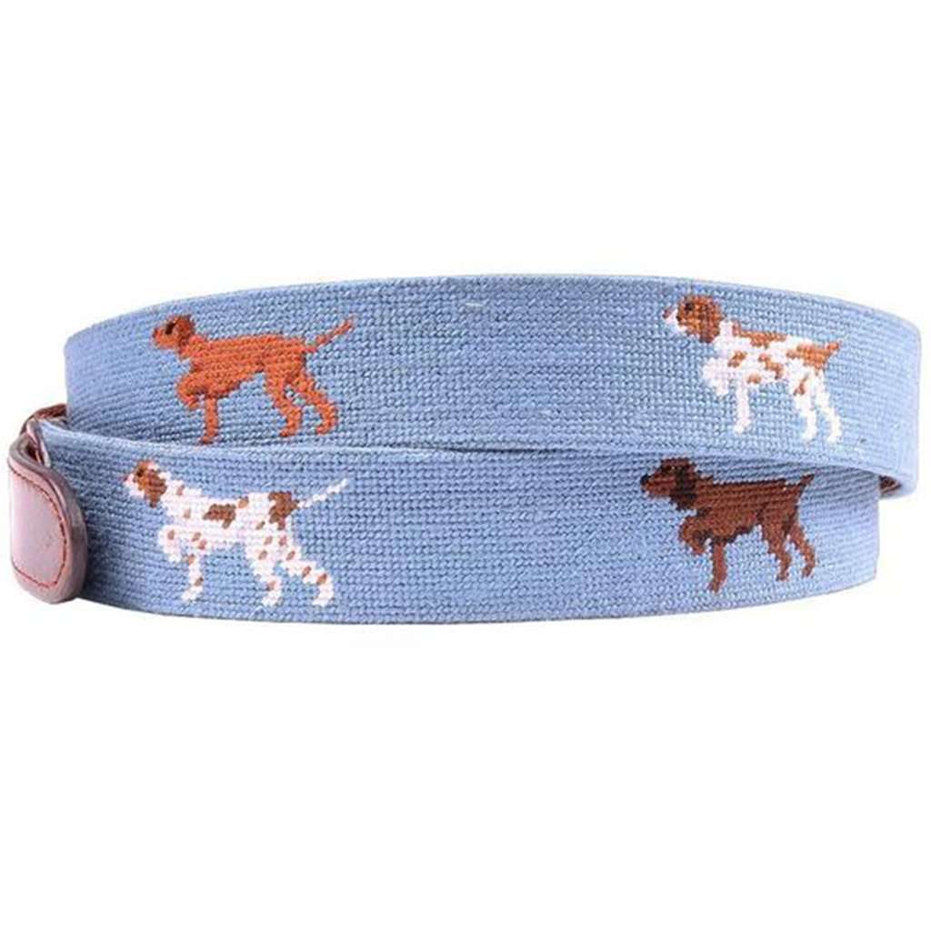 Dogs on Point Needlepoint Belt in Steel Blue by Smathers & Branson - Country Club Prep